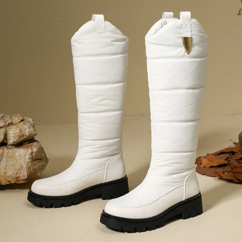 Women's Winter Knee High Snow Boots Black White Warm Fur Plush High Boot Casual Low Heel Fashion Long Rain Shoes Waterproof