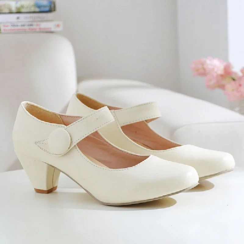 Yellow Women's Block Low Heels Mary Janes Shoes Fashion Comfortable Pumps Strap Beige Pink Party Wedding Shoes Ladies Casual