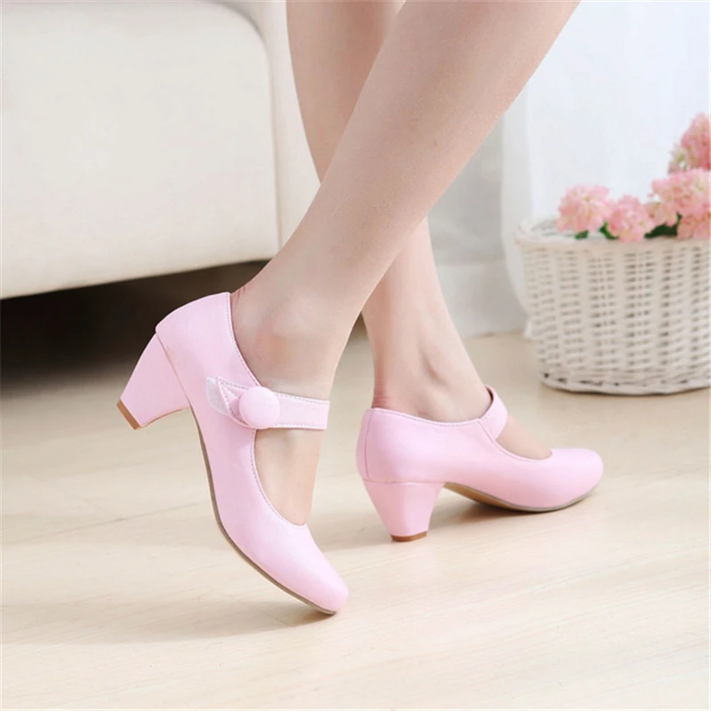 Yellow Women's Block Low Heels Mary Janes Shoes Fashion Comfortable Pumps Strap Beige Pink Party Wedding Shoes Ladies Casual