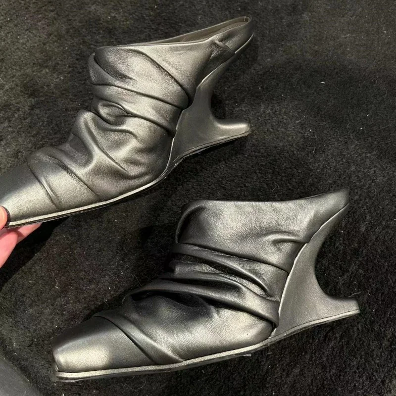 Novelty Square Peep Toe Strange Heel Mules Designer High Heel Summer Outdoor High Heeled Women All Match Sexy Pumps Single Shoes