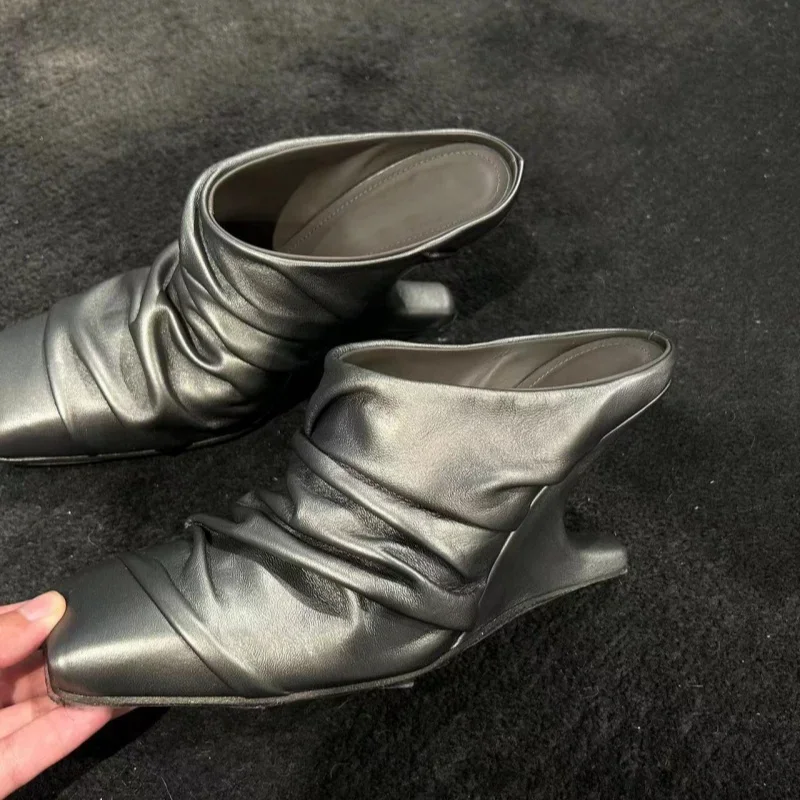 Novelty Square Peep Toe Strange Heel Mules Designer High Heel Summer Outdoor High Heeled Women All Match Sexy Pumps Single Shoes