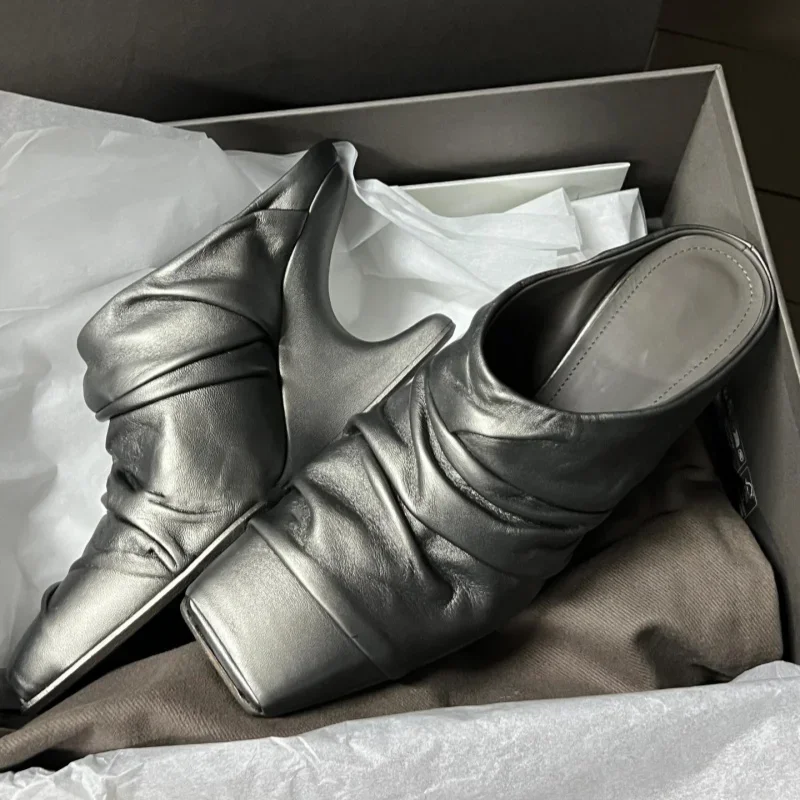 Novelty Square Peep Toe Strange Heel Mules Designer High Heel Summer Outdoor High Heeled Women All Match Sexy Pumps Single Shoes