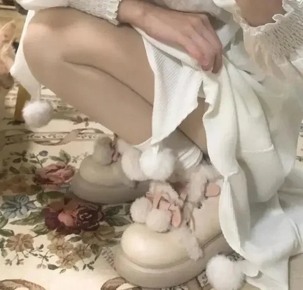 Cute Girls Beige Warming Fur Cross Tied Lace Up Ankle Boots Women Fashion Round Toe Flat Winter Snow Boots Shoes Lady Cute Girls Beige Warming Fur Cross Tied Lace Up Ankle Boots Women Fashion Round Toe Flat Winter Snow Boots Shoes Lady