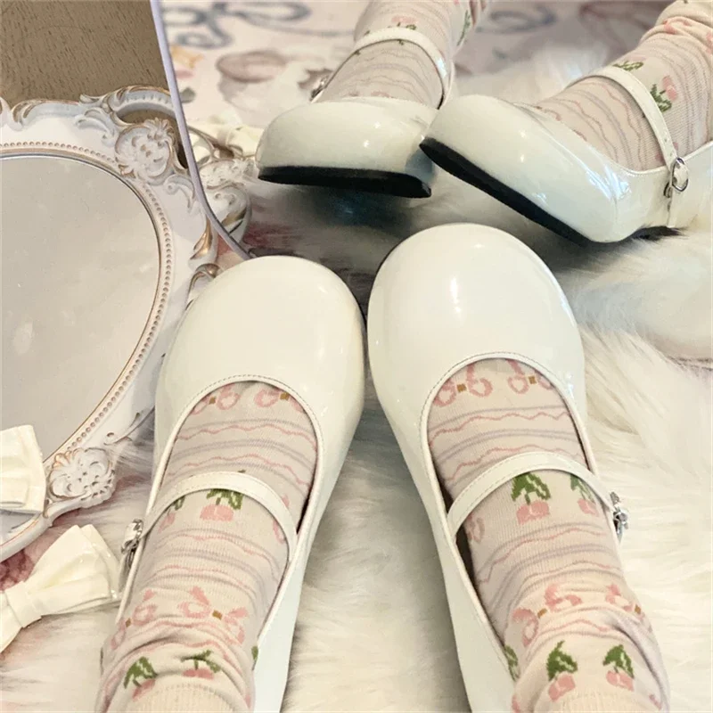 Sweet Cute Bow Low Heel 1cm Flats Round Head Shoes Lolitas for Girls Harajuku Jk Uniform Shoes