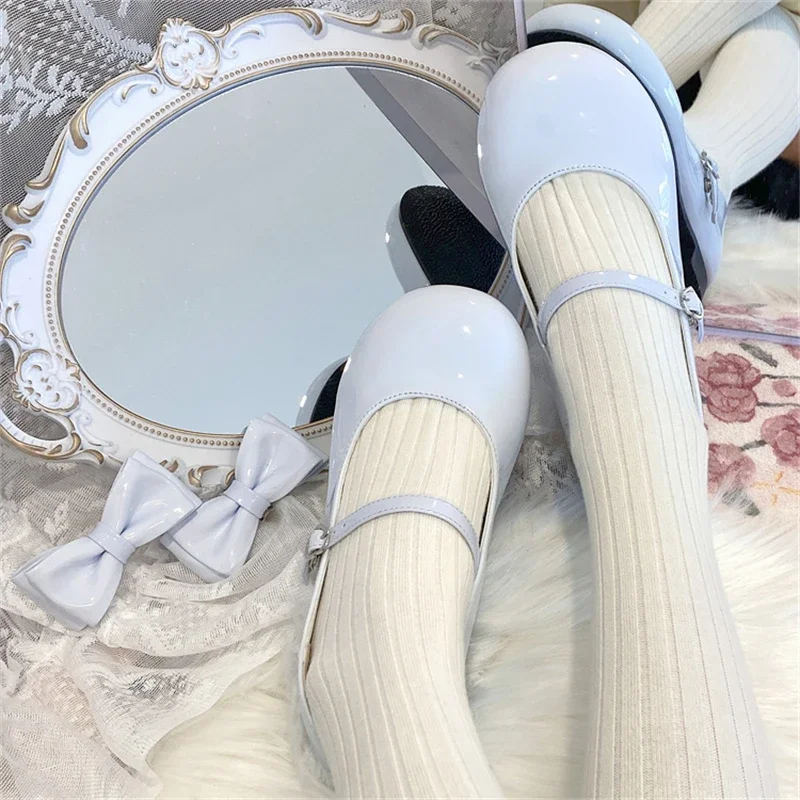 Sweet Cute Bow Low Heel 1cm Flats Round Head Shoes Lolitas for Girls Harajuku Jk Uniform Shoes