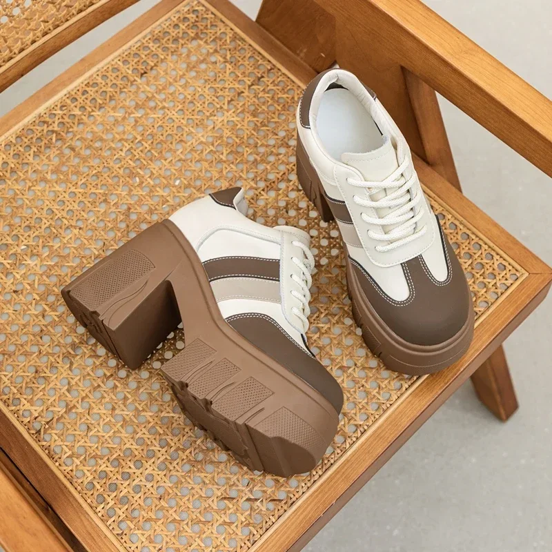 High Heels Ladies Spring New 11cm Fashion Women's Shoes Platform Genuine Leather Lace-up Ladies Shoes