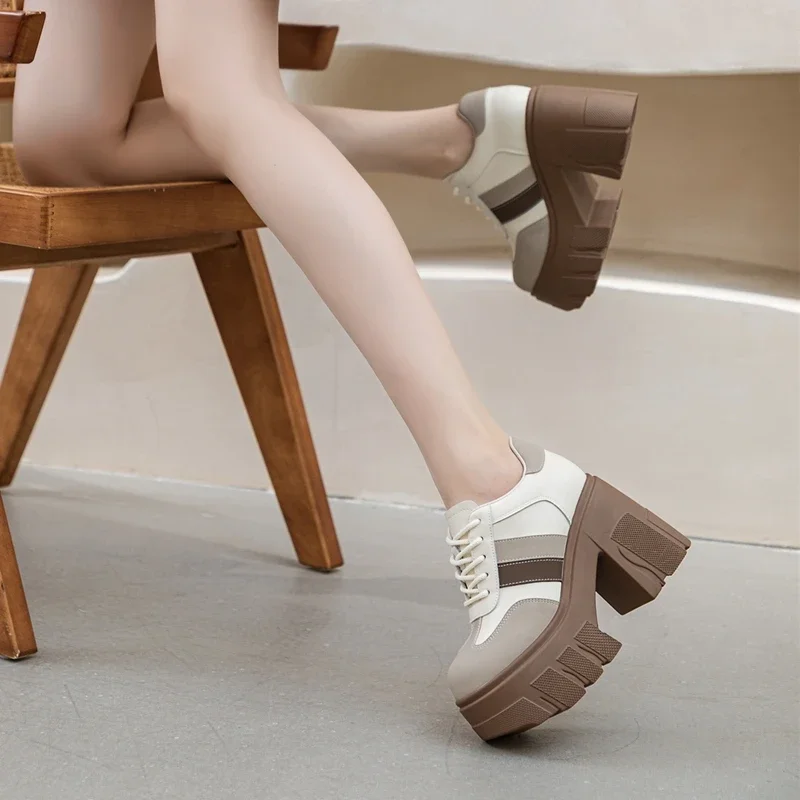 High Heels Ladies Spring New 11cm Fashion Women's Shoes Platform Genuine Leather Lace-up Ladies Shoes High Heels Ladies Spring New 11cm Fashion Women's Shoes Platform Genuine Leather Lace-up Ladies Shoes