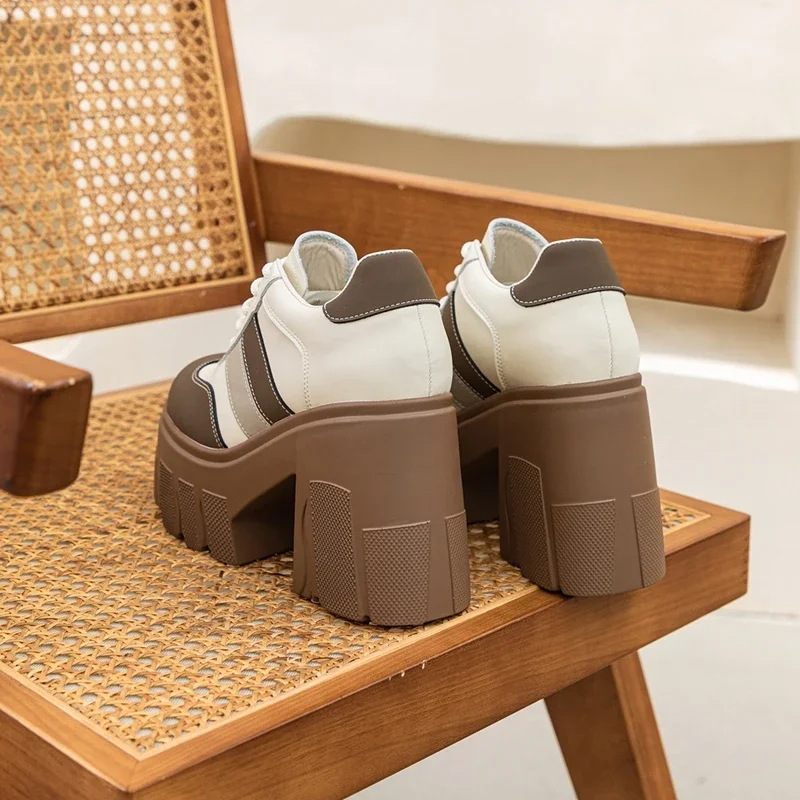 High Heels Ladies Spring New 11cm Fashion Women's Shoes Platform Genuine Leather Lace-up Ladies Shoes High Heels Ladies Spring New 11cm Fashion Women's Shoes Platform Genuine Leather Lace-up Ladies Shoes