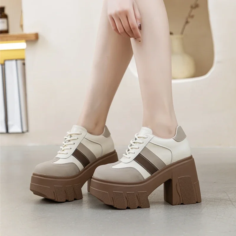 High Heels Ladies Spring New 11cm Fashion Women's Shoes Platform Genuine Leather Lace-up Ladies Shoes High Heels Ladies Spring New 11cm Fashion Women's Shoes Platform Genuine Leather Lace-up Ladies Shoes