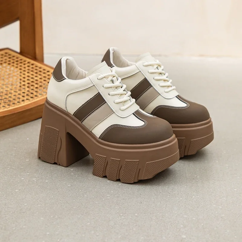 High Heels Ladies Spring New 11cm Fashion Women's Shoes Platform Genuine Leather Lace-up Ladies Shoes High Heels Ladies Spring New 11cm Fashion Women's Shoes Platform Genuine Leather Lace-up Ladies Shoes