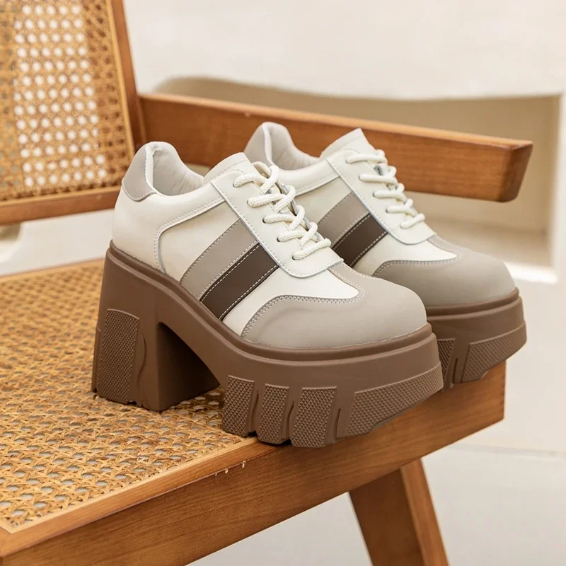 High Heels Ladies Spring New 11cm Fashion Women's Shoes Platform Genuine Leather Lace-up Ladies Shoes High Heels Ladies Spring New 11cm Fashion Women's Shoes Platform Genuine Leather Lace-up Ladies Shoes