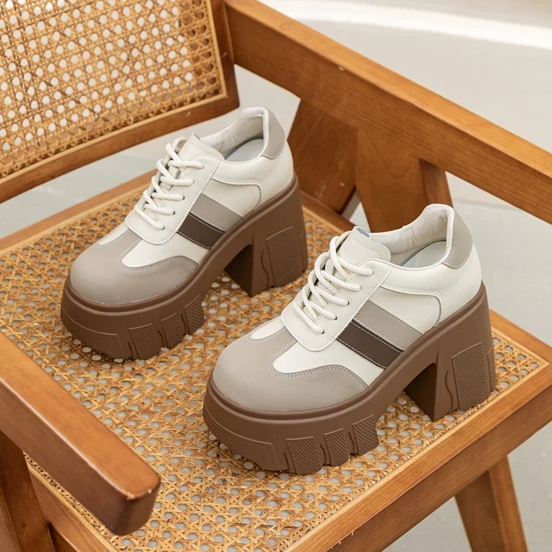 High Heels Ladies Spring New 11cm Fashion Women's Shoes Platform Genuine Leather Lace-up Ladies Shoes High Heels Ladies Spring New 11cm Fashion Women's Shoes Platform Genuine Leather Lace-up Ladies Shoes