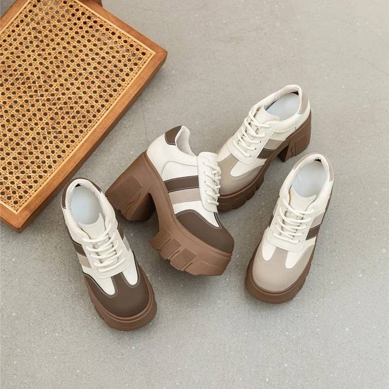 High Heels Ladies Spring New 11cm Fashion Women's Shoes Platform Genuine Leather Lace-up Ladies Shoes High Heels Ladies Spring New 11cm Fashion Women's Shoes Platform Genuine Leather Lace-up Ladies Shoes