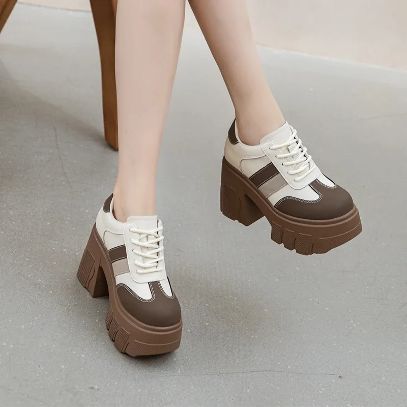 High Heels Ladies Spring New 11cm Fashion Women's Shoes Platform Genuine Leather Lace-up Ladies Shoes High Heels Ladies Spring New 11cm Fashion Women's Shoes Platform Genuine Leather Lace-up Ladies Shoes