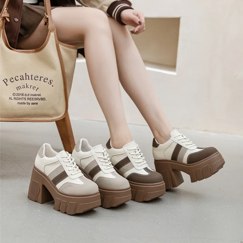 High Heels Ladies Spring New 11cm Fashion Women's Shoes Platform Genuine Leather Lace-up Ladies Shoes High Heels Ladies Spring New 11cm Fashion Women's Shoes Platform Genuine Leather Lace-up Ladies Shoes