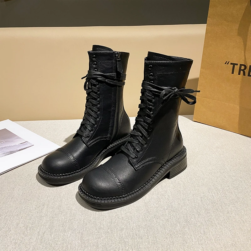 Boots Women 2025 New Fall Vintage Ladies Boots British Style Lace-up Large Size 41-43 Women's Booties Boots Women 2025 New Fall Vintage Ladies Boots British Style Lace-up Large Size 41-43 Women's Booties