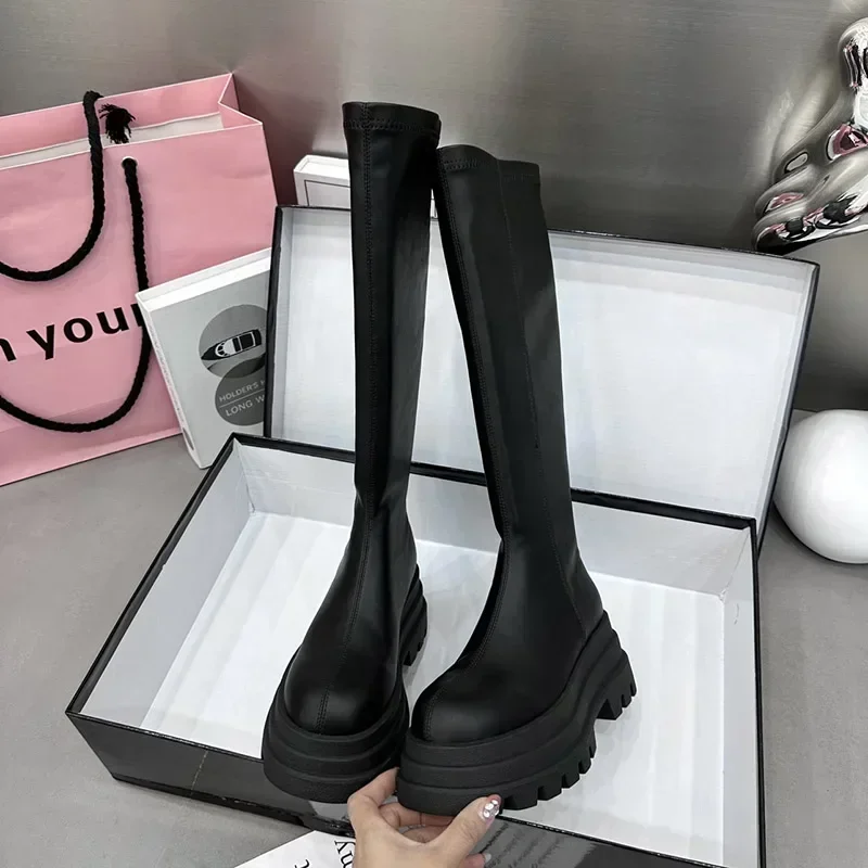 Winter Women Knight High Boots Fashion Back Zippers Ladies Elegant Platform Flats Long Booties Short Plush Women’s Footwear Winter Women Knight High Boots Fashion Back Zippers Ladies Elegant Platform Flats Long Booties Short Plush Women's Footwear