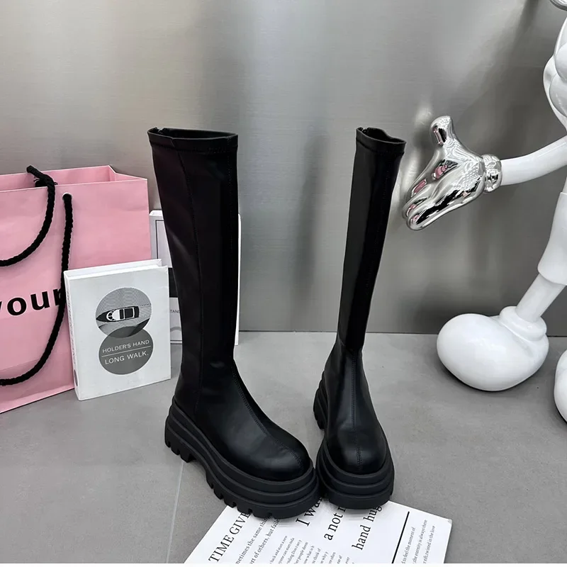 Winter Women Knight High Boots Fashion Back Zippers Ladies Elegant Platform Flats Long Booties Short Plush Women's Footwear