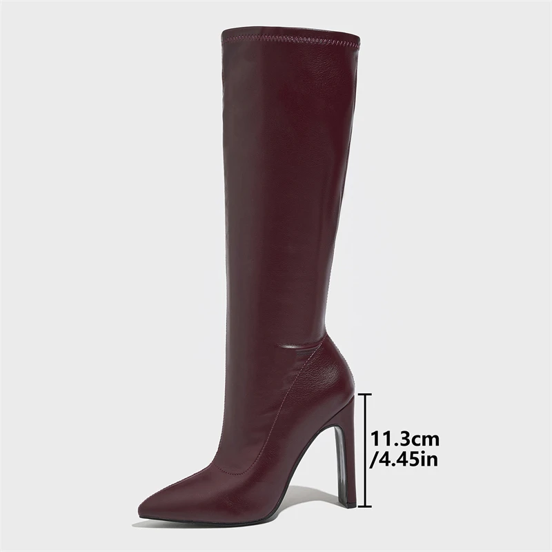 Autumn Winter Soft Leather High Heels Knee-High Boots Women Fashion Pointed Toe Party Pumps Shoes Zapatos De Mujer