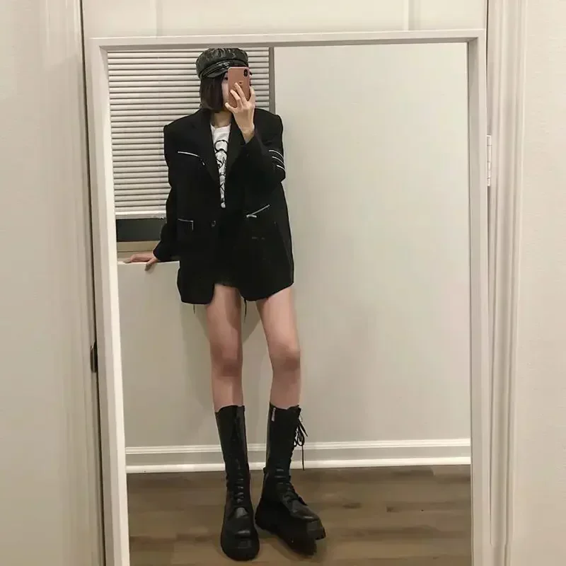 Chunky Women Motorcycle High Boots Fashion Lace Up Long Boots Platform Flats Autumn Winter Ladies Shoes