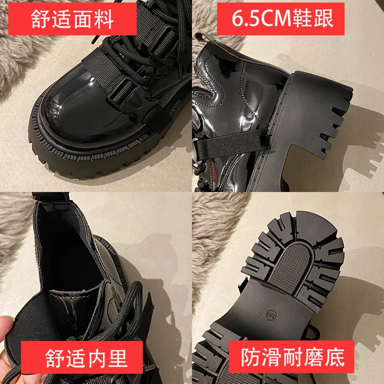 Black Riding Boots Women Autumn New Thick Soles with British Style Booties Sweet Cool Little Booties Platform Shoes Western Black Riding Boots Women Autumn New Thick Soles with British Style Booties Sweet Cool Little Booties Platform Shoes Western