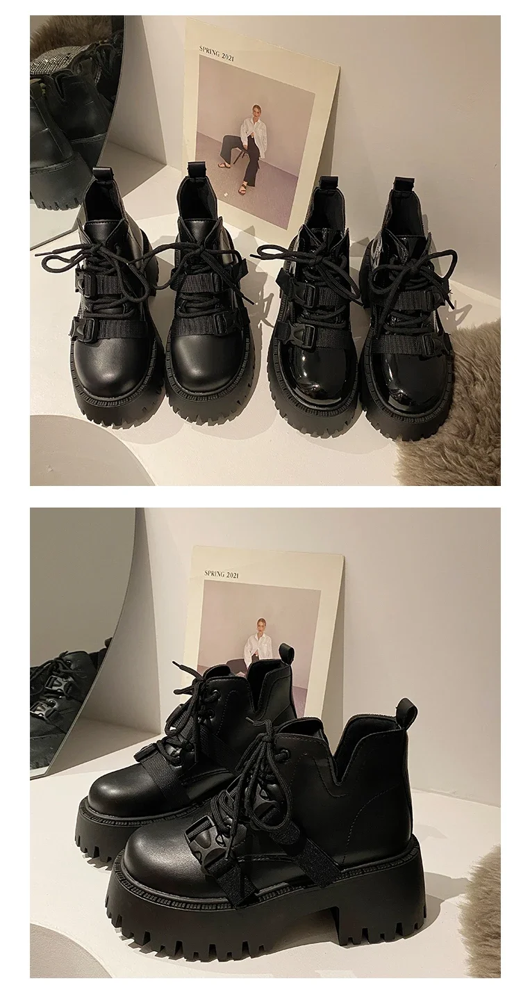 Black Riding Boots Women Autumn New Thick Soles with British Style Booties Sweet Cool Little Booties Platform Shoes Western Black Riding Boots Women Autumn New Thick Soles with British Style Booties Sweet Cool Little Booties Platform Shoes Western