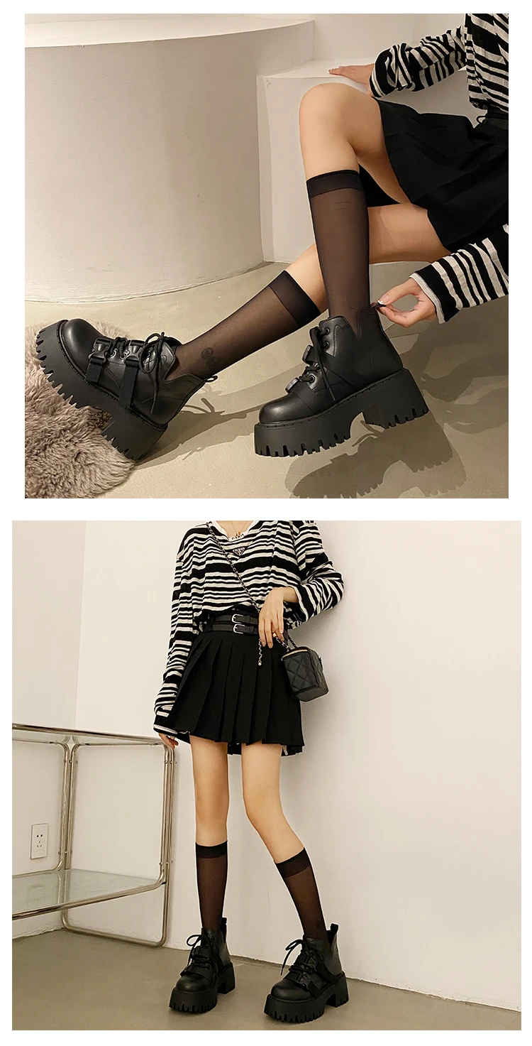 Black Riding Boots Women Autumn New Thick Soles with British Style Booties Sweet Cool Little Booties Platform Shoes Western Black Riding Boots Women Autumn New Thick Soles with British Style Booties Sweet Cool Little Booties Platform Shoes Western