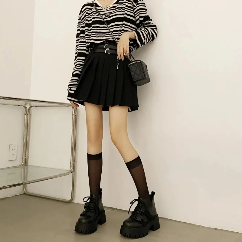 Black Riding Boots Women Autumn New Thick Soles with British Style Booties Sweet Cool Little Booties Platform Shoes Western