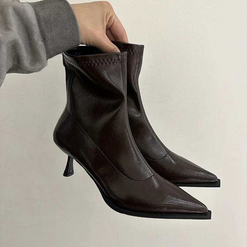 Autumn Winter Women Slim Ankle Boots Fashion Elegant Pointed Toe Shoes Thin High Heel Women's Morder Short Booties