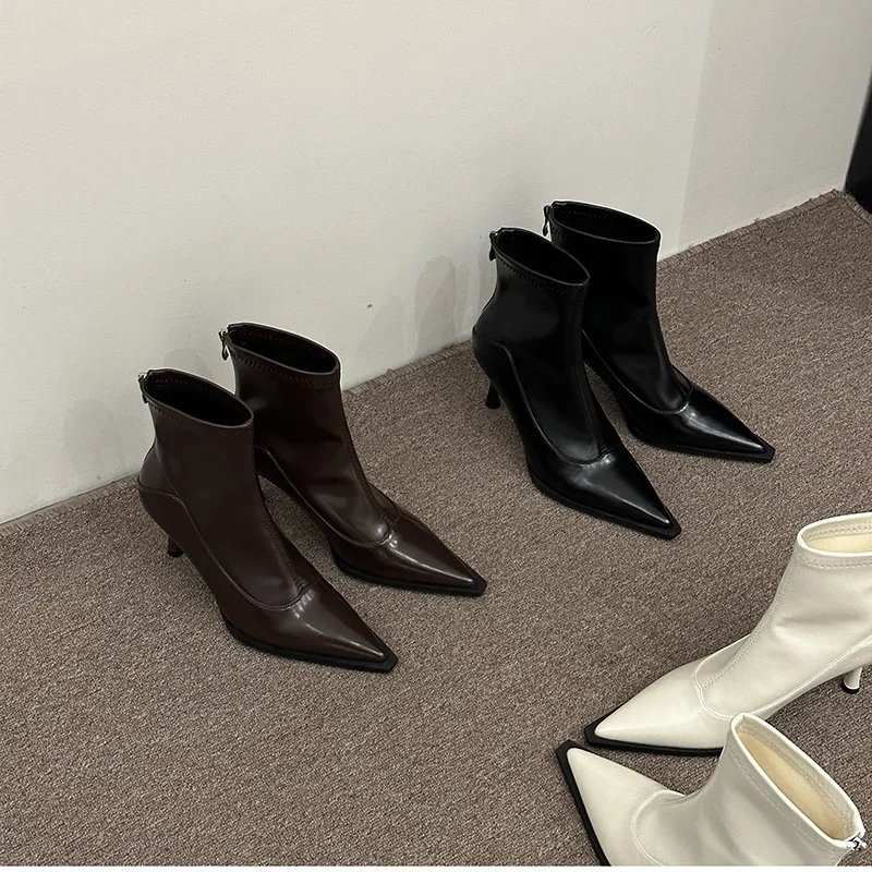 Autumn Winter Women Slim Ankle Boots Fashion Elegant Pointed Toe Shoes Thin High Heel Women's Morder Short Booties