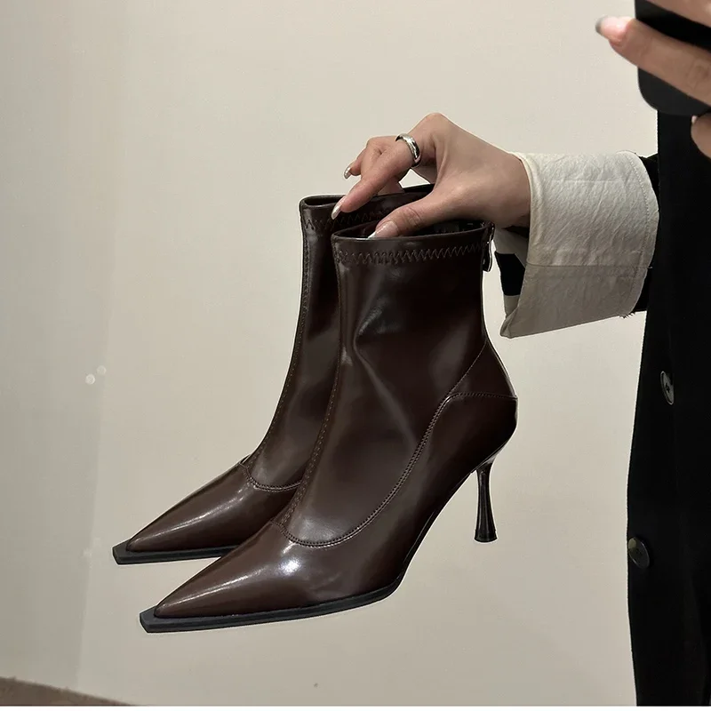 Autumn Winter Women Slim Ankle Boots Fashion Elegant Pointed Toe Shoes Thin High Heel Women's Morder Short Booties