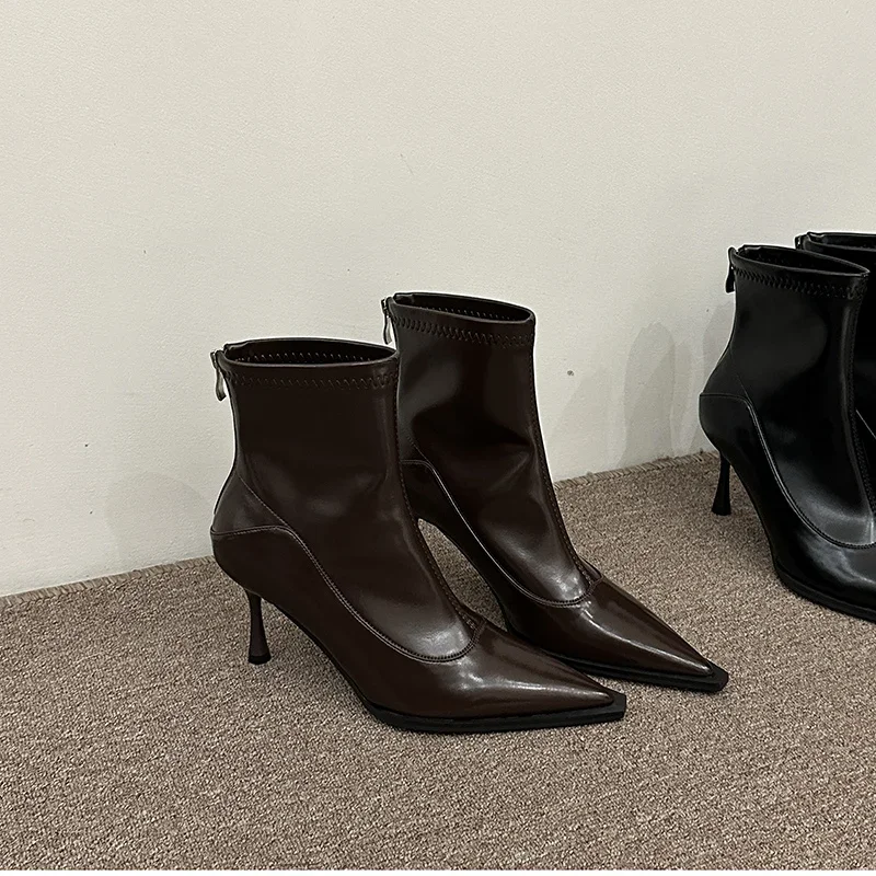 Autumn Winter Women Slim Ankle Boots Fashion Elegant Pointed Toe Shoes Thin High Heel Women's Morder Short Booties