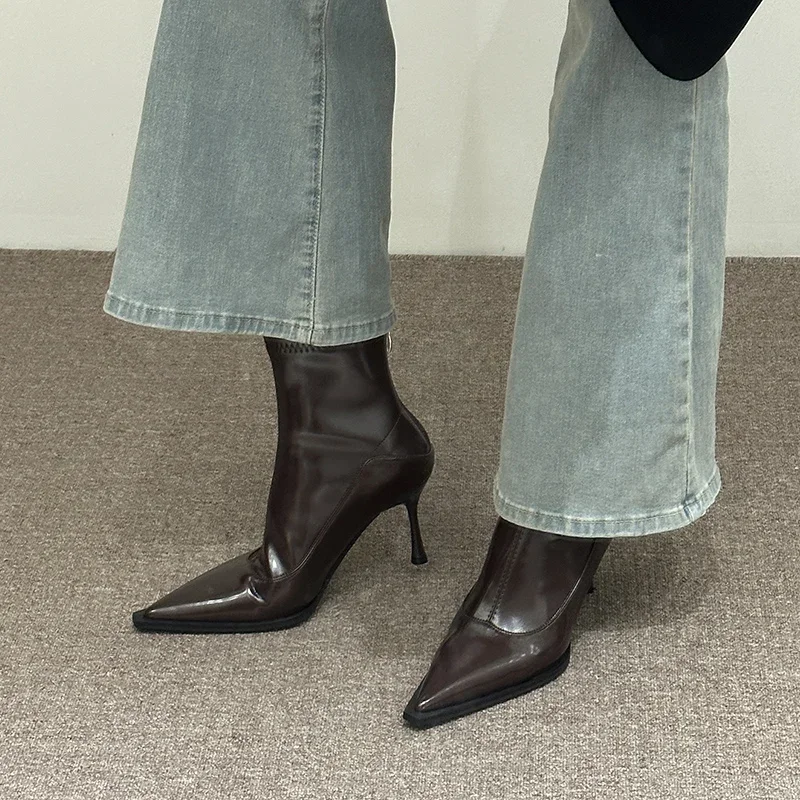 Autumn Winter Women Slim Ankle Boots Fashion Elegant Pointed Toe Shoes Thin High Heel Women's Morder Short Booties
