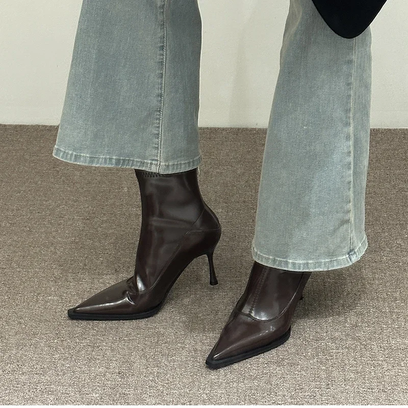 Autumn Winter Women Slim Ankle Boots Fashion Elegant Pointed Toe Shoes Thin High Heel Women's Morder Short Booties