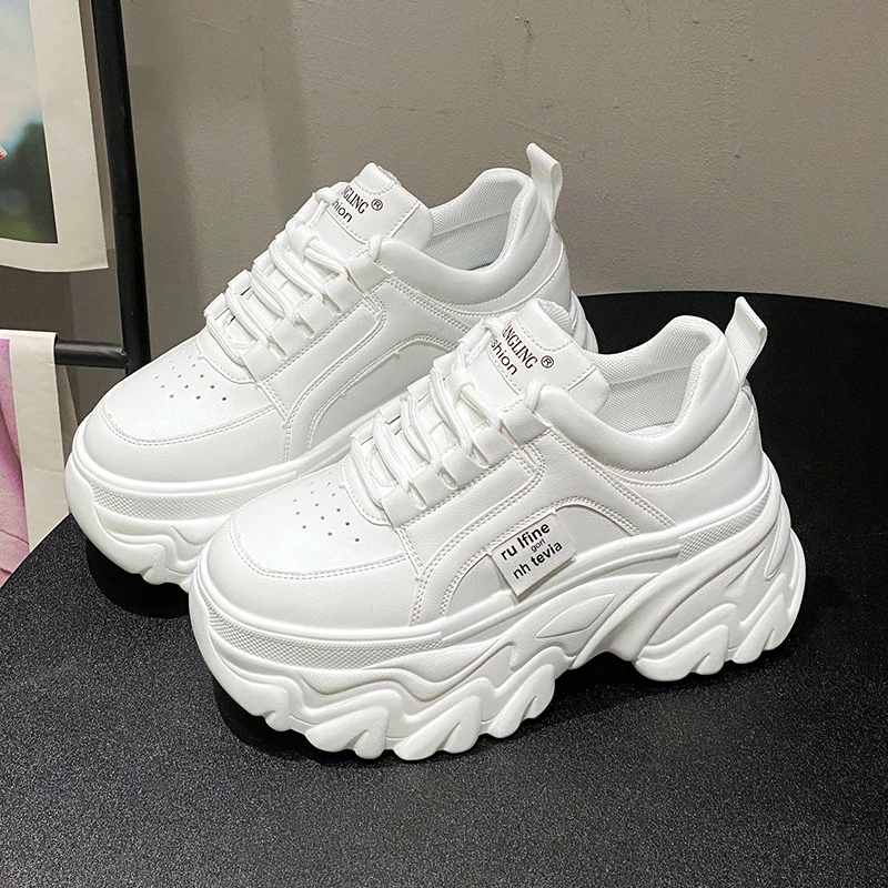 White Black Chunky Sneakers Women Spring Autumn Thick Bottom Dad Shoes Woman Fashion PU Leather Platform Sneakers Ladies Tennis