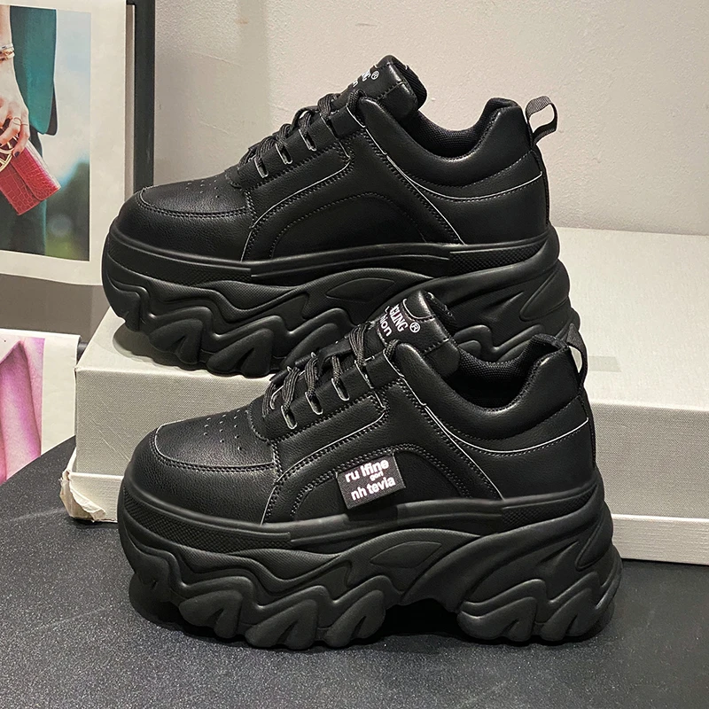 White Black Chunky Sneakers Women Spring Autumn Thick Bottom Dad Shoes Woman Fashion PU Leather Platform Sneakers Ladies Tennis