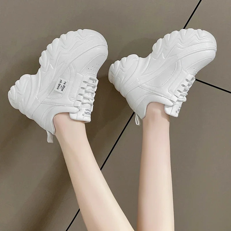 White Black Chunky Sneakers Women Spring Autumn Thick Bottom Dad Shoes Woman Fashion PU Leather Platform Sneakers Ladies Tennis