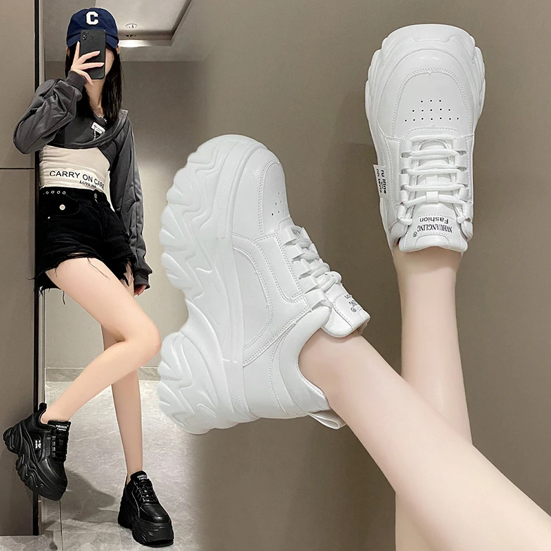 White Black Chunky Sneakers Women Spring Autumn Thick Bottom Dad Shoes Woman Fashion PU Leather Platform Sneakers Ladies Tennis