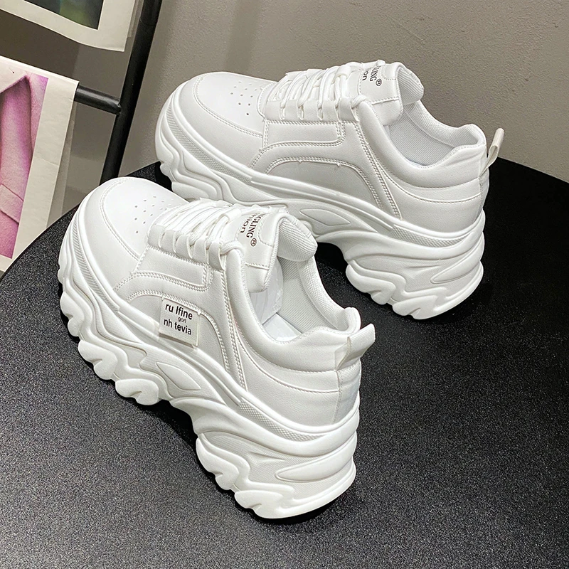 White Black Chunky Sneakers Women Spring Autumn Thick Bottom Dad Shoes Woman Fashion PU Leather Platform Sneakers Ladies Tennis