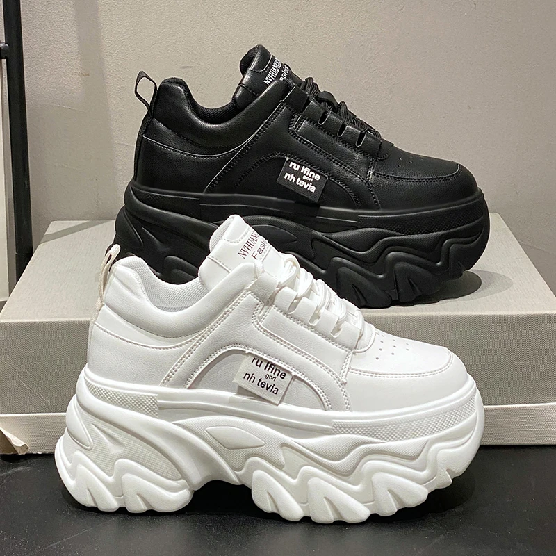 White Black Chunky Sneakers Women Spring Autumn Thick Bottom Dad Shoes Woman Fashion PU Leather Platform Sneakers Ladies Tennis