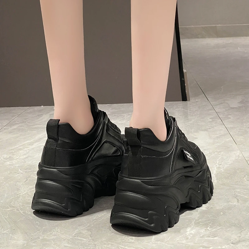 White Black Chunky Sneakers Women Spring Autumn Thick Bottom Dad Shoes Woman Fashion PU Leather Platform Sneakers Ladies Tennis