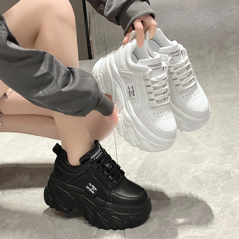 White Black Chunky Sneakers Women Spring Autumn Thick Bottom Dad Shoes Woman Fashion PU Leather Platform Sneakers Ladies Tennis