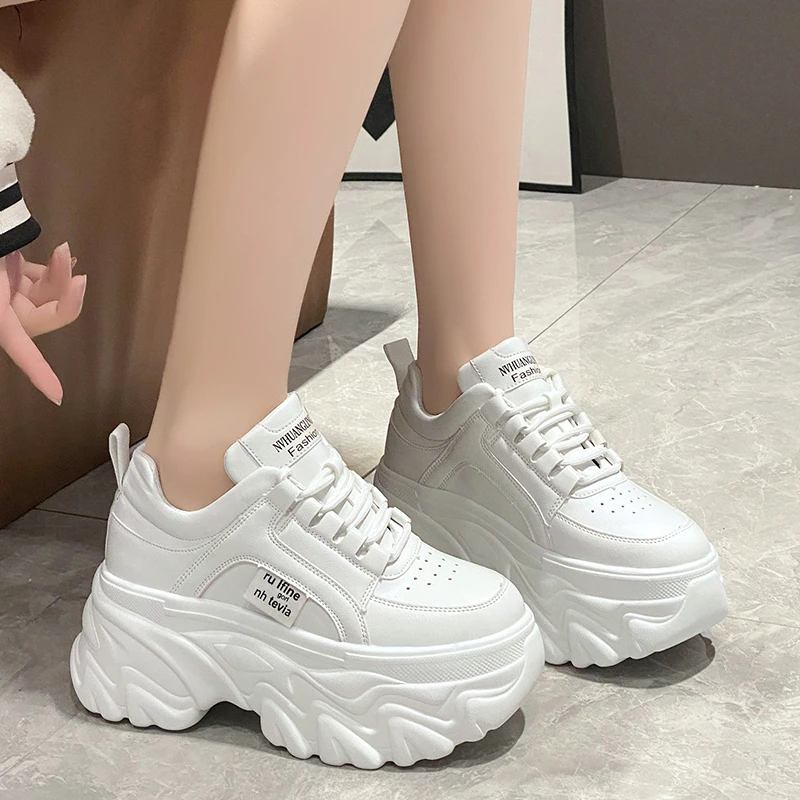 White Black Chunky Sneakers Women Spring Autumn Thick Bottom Dad Shoes Woman Fashion PU Leather Platform Sneakers Ladies Tennis