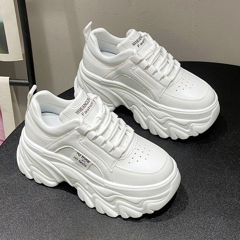 White Black Chunky Sneakers Women Spring Autumn Thick Bottom Dad Shoes Woman Fashion PU Leather Platform Sneakers Ladies Tennis
