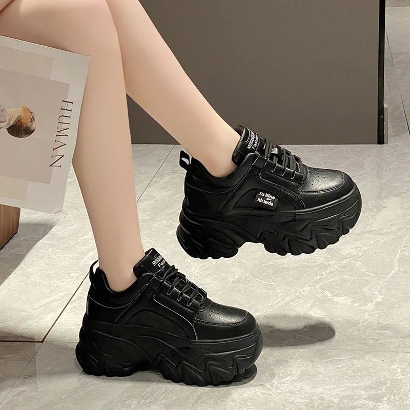 White Black Chunky Sneakers Women Spring Autumn Thick Bottom Dad Shoes Woman Fashion PU Leather Platform Sneakers Ladies Tennis
