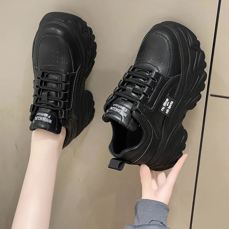 White Black Chunky Sneakers Women Spring Autumn Thick Bottom Dad Shoes Woman Fashion PU Leather Platform Sneakers Ladies Tennis