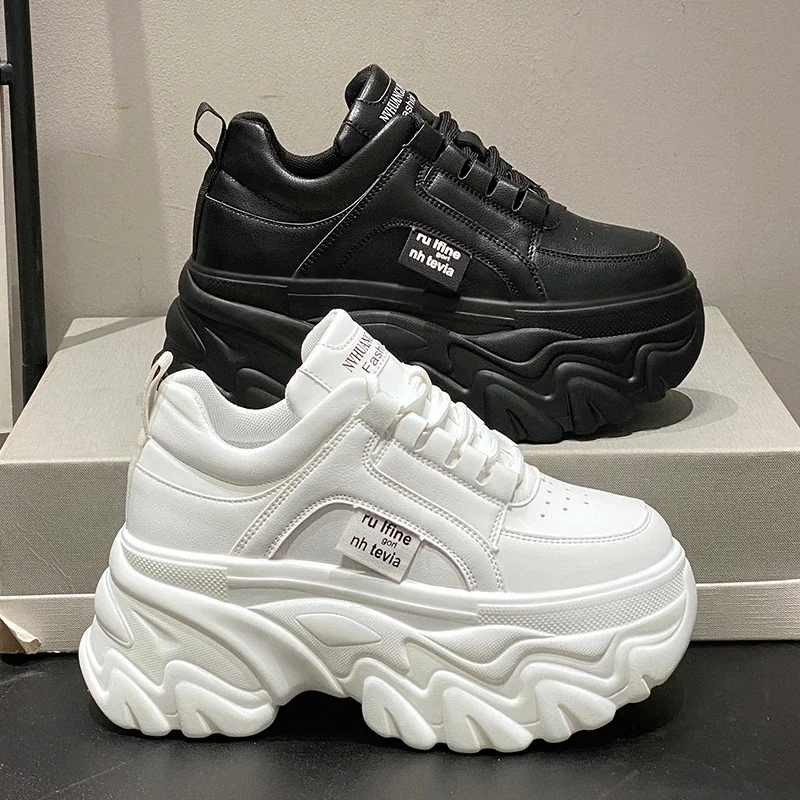 White Black Chunky Sneakers Women Spring Autumn Thick Bottom Dad Shoes Woman Fashion PU Leather Platform Sneakers Ladies Tennis