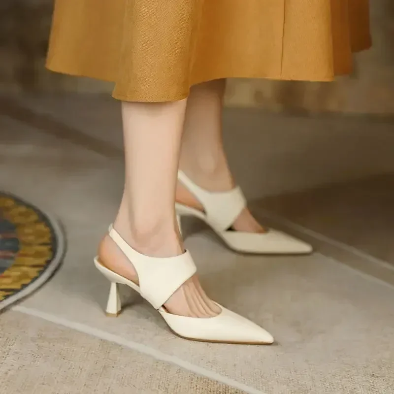 Women Sandals New French Back Empty Stiletto Toe Women High Heel Sandals Pointed Toe Roman Style Solid Color Women Shoes