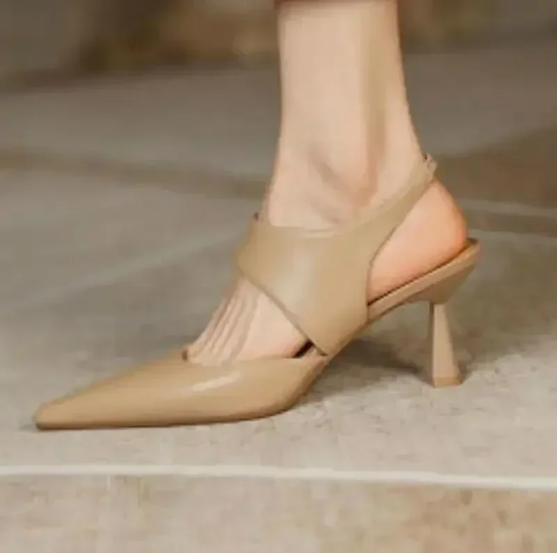 Women Sandals New French Back Empty Stiletto Toe Women High Heel Sandals Pointed Toe Roman Style Solid Color Women Shoes