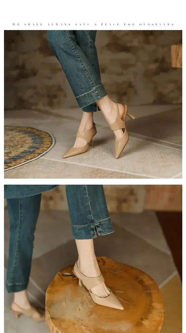 Women Sandals New French Back Empty Stiletto Toe Women High Heel Sandals Pointed Toe Roman Style Solid Color Women Shoes Women Sandals New French Back Empty Stiletto Toe Women High Heel Sandals Pointed Toe Roman Style Solid Color Women Shoes